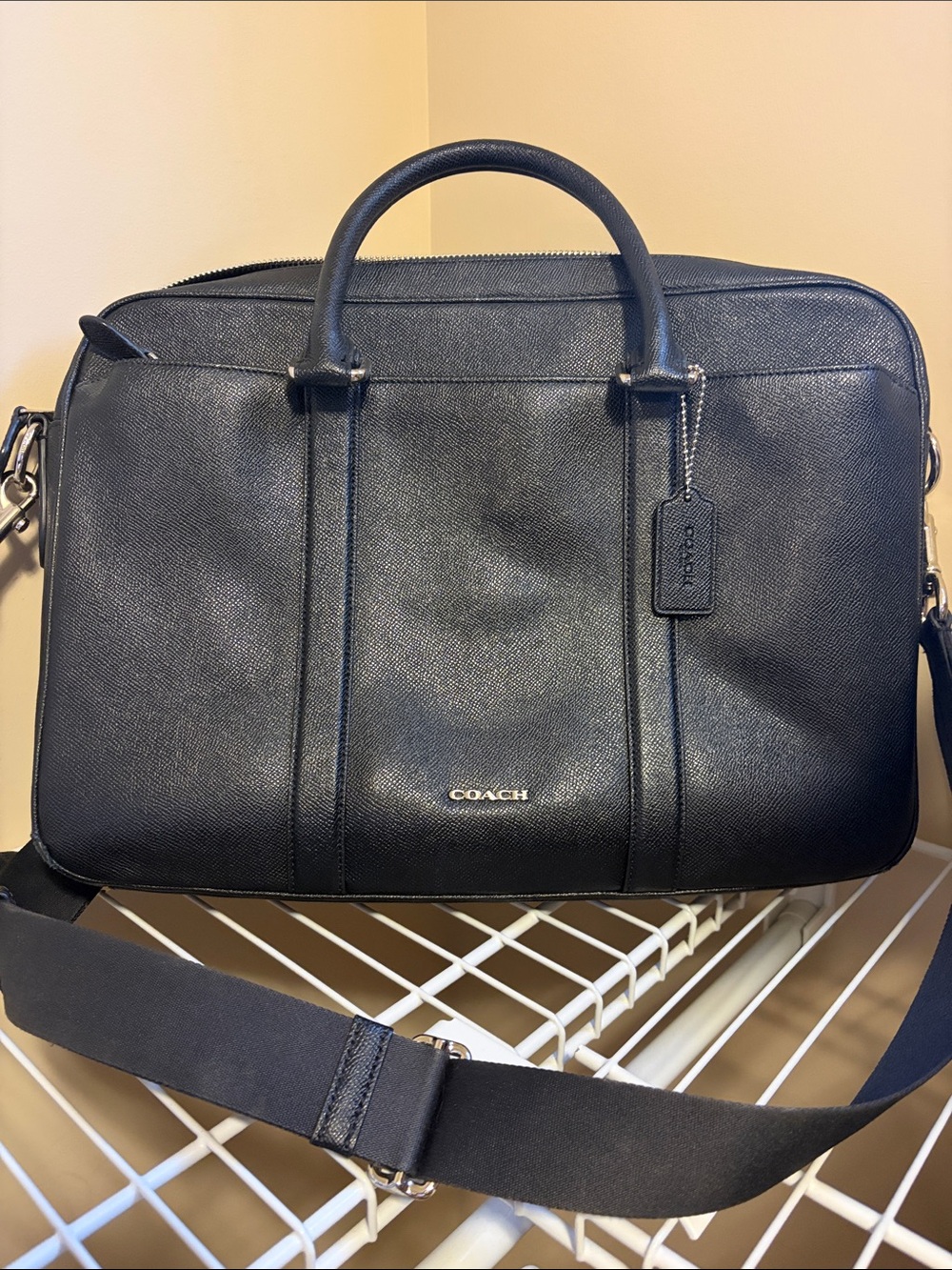 Coach Black Leather Laptop Briefcase with Top Handles